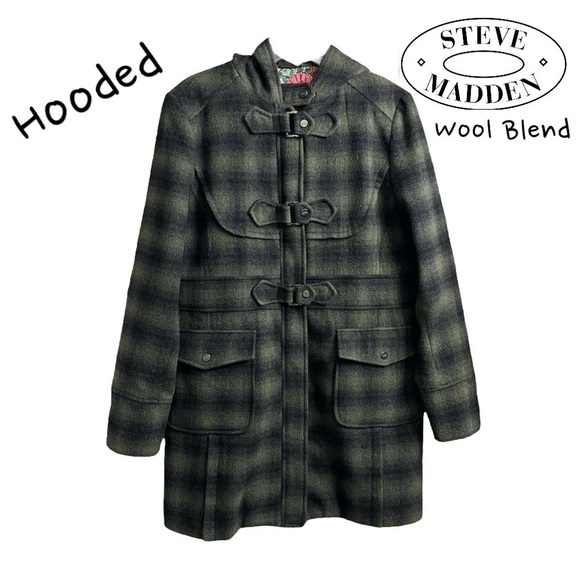 Steve Madden (EUC) Wool Blend Hooded Duffel Coat, Fully Lined Size Large - Picture 1 of 15